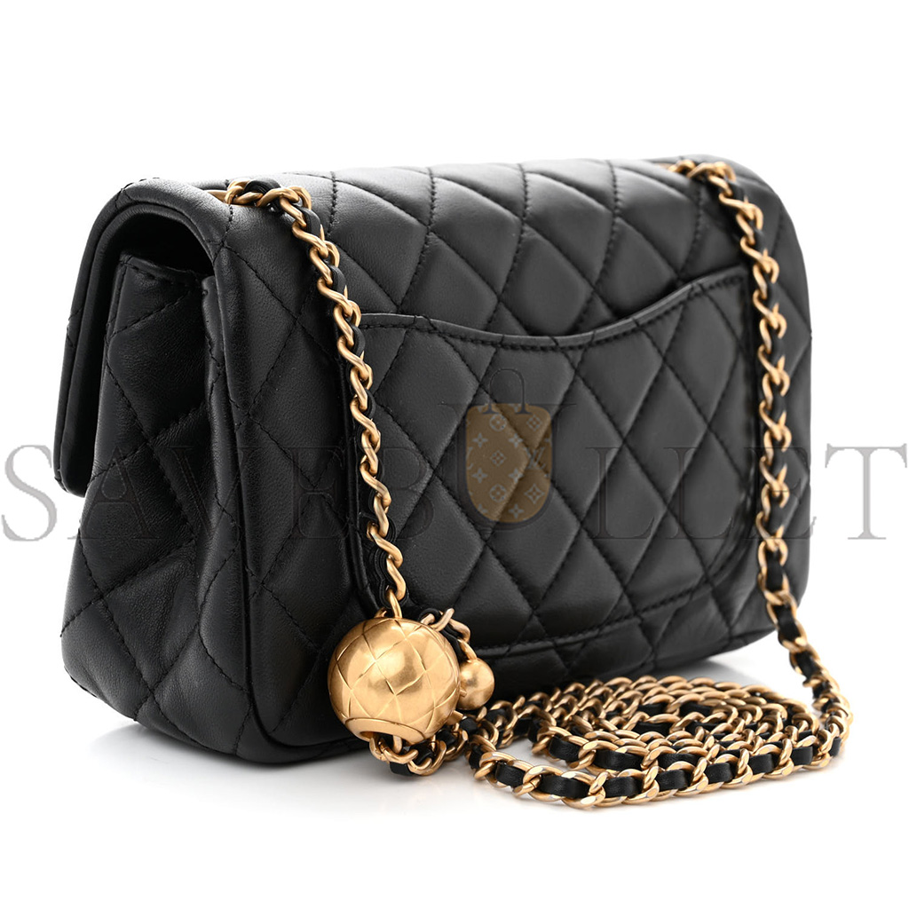 Ch*el lambskin quilted mini rectangular pearl crush flap black as1787 (19*13*6cm)